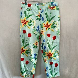 New York And Company Womens Aqua Multicolor Floral Madie Pants Size 0 Red Green